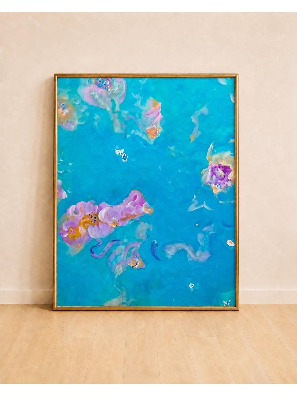 Blue & Pink Floral Abstract Art Print, Colorful Modern Wall Art, 8x10